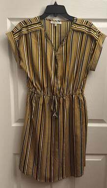 Speed Control New York Yellow Striped Half-Zip Cap Sleeve Dress Size S